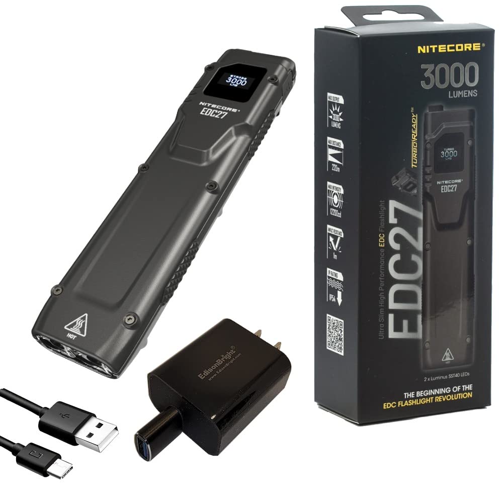 EdisonBright Nitecore EDC27 3000 Lumen USB Rechargeable Slim
